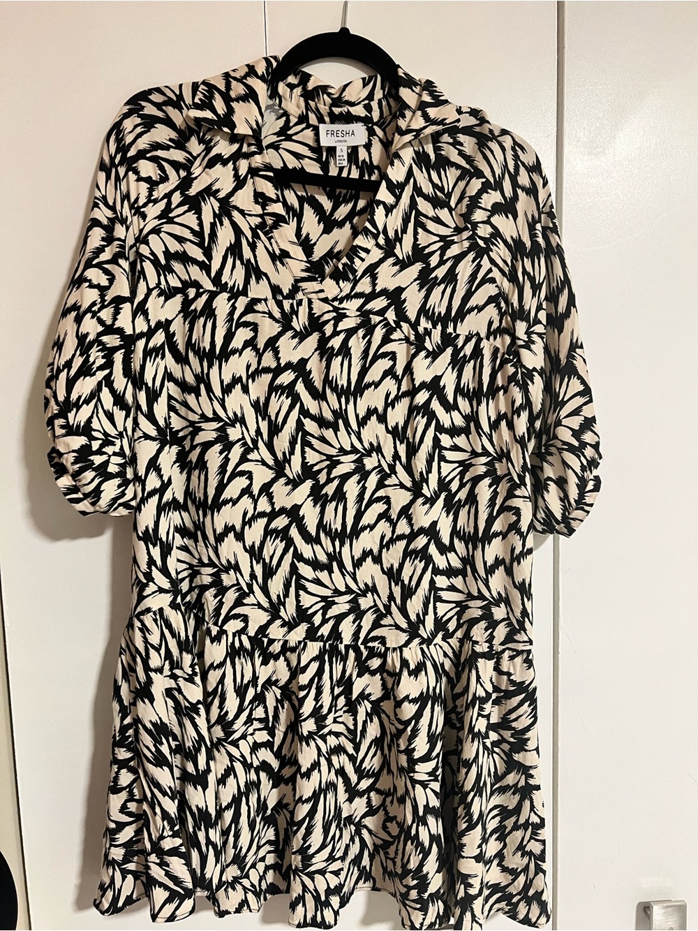 Fresha London Black & Cream Printed drop waist dress
